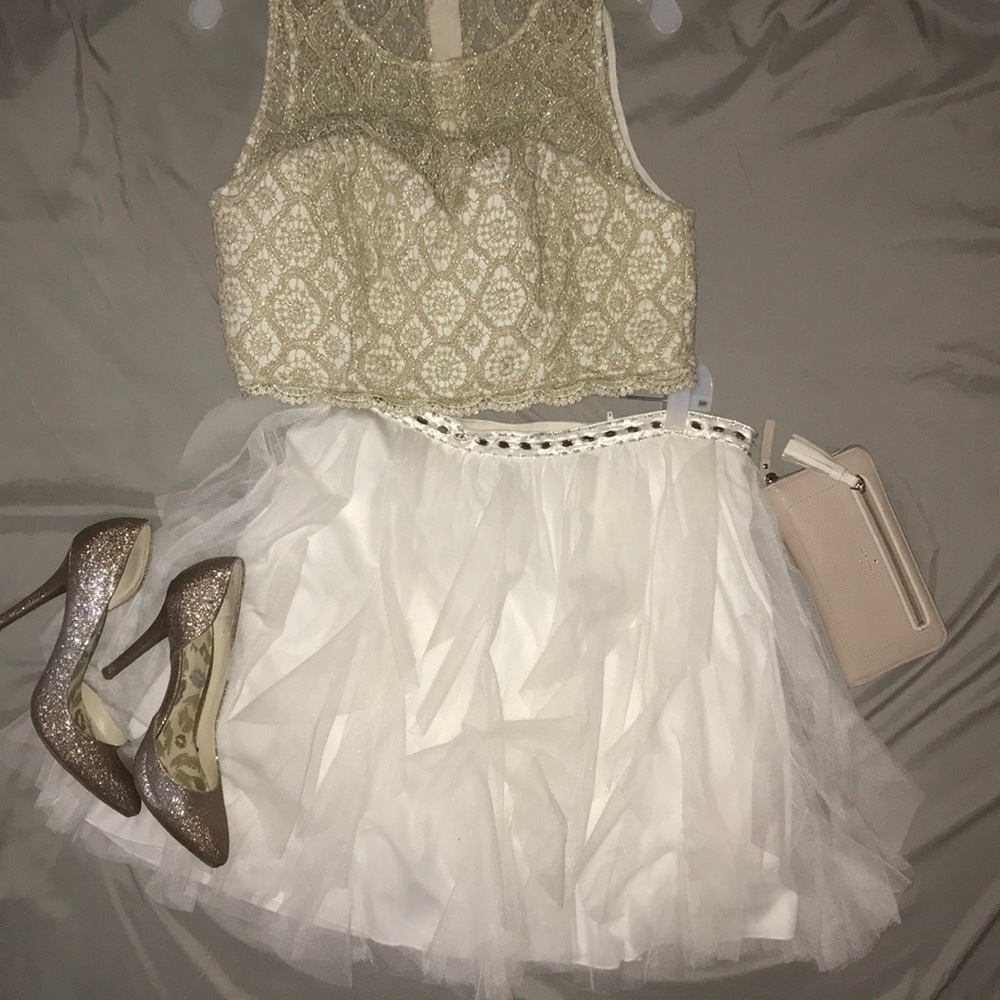 Gold/ White Two piece Formal Dress
